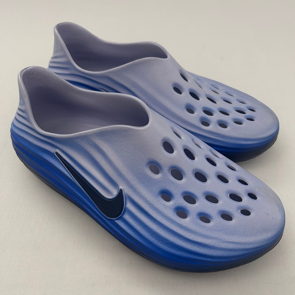 Nike ReactX Rejuven8 Recovery Shoes Mens 9 Womens 10 Blue Purple Foam Clogs